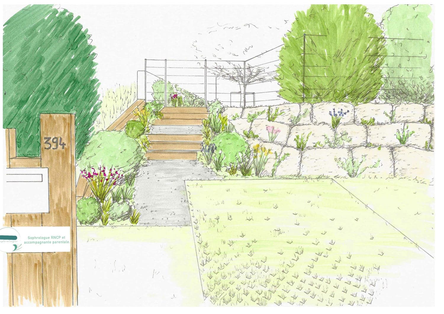 Croquis d'ambiance paysager réalisé par Permapaysage